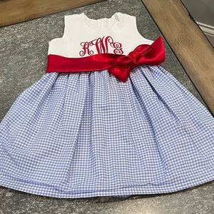 Girls’ Blue & White Plaid Sleeveless Dress with Monogram, Size 4T